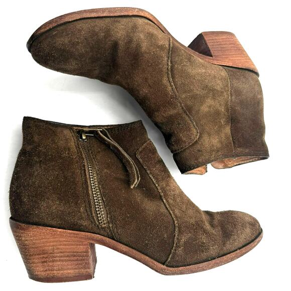 MADEWELL Women's 8 Ankle Bootie Boots Brown Suede Leather Block Heel Zip Janice‎ - Picture 1 of 10